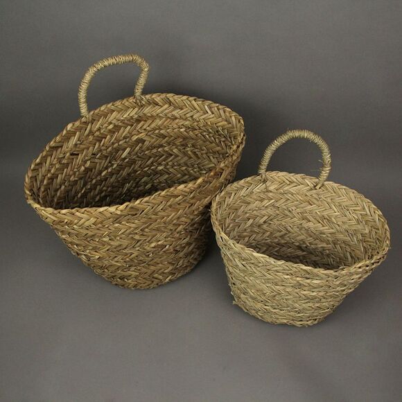 Set of 2 Woven Seagrass Basket Indoor Planters With Handle Plant Wicker Pots - Picture 4 of 5